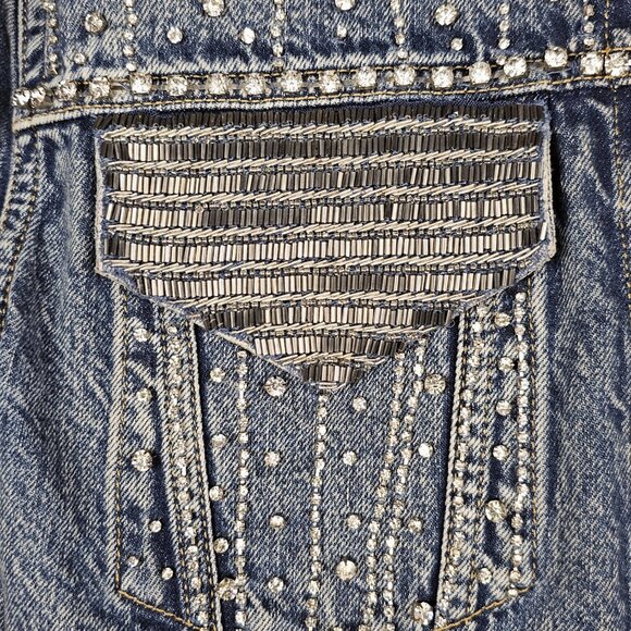 Alice + Olivia Embellished Denim Jean Jacket Crystals & Chains RARE Size M - Picture 10 of 15